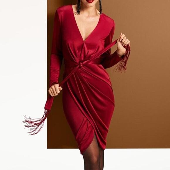Altuzarra Target Womens size 2 Red Satin Wrap Dress W/ Scarf - Picture 1 of 13